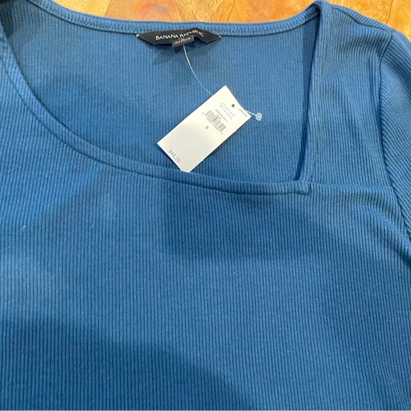 Brand NEW Banana Republic Teal Blue Asymmetrical neckline ribbed long sleeve - Picture 4 of 9
